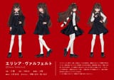 1girl absurdres black dress blue eyes blush bow brown hair commentary request dress elisia valfelto hair intakes highres loafers long hair luicent original pale skin pantyhose shoes smile solo translation request tsurime