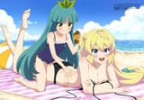 yande.re 1228745 aizawa_azusa bikini cream sandra satou_haruka slime_taoshite_300-nen_shiranai_uchi_ni_level_max_ni_nattemashita swimsuits topless