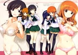 yande.re 406635 bra cleavage girls_und_panzer isuzu_hana kurashima_tomoyasu pantsu reizei_mako seifuku takebe_saori thighhighs