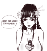 Hiyori presenting Enma to Zoro