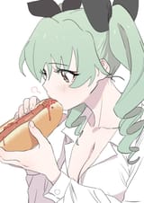 chobi eating a hotdog