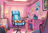 best quality, very aesthetic, pink room, drawn by {{yabuki kentarou}}, drawn by s-664089291