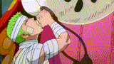 zoro filling his tummy with kiku cummies