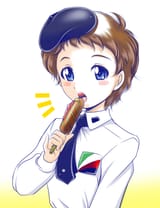 Gelato eating a corndog
