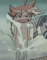 Naked duck with visible underwear near her head