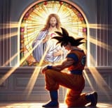 Goku praying to jesus