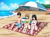 Nozomi, Yuka and Kouta at the beach eye color fix 25p