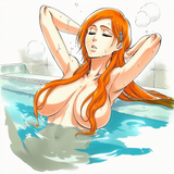 1girl, solo, inoue orihime, official art, tite kubo, completely nude, bath, huge s-1277174539