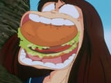 Shinobu eating burger