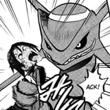 Rayquaza catches Shimomura in a choke hold