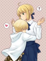 __artoria_pendragon_saber_gilgamesh_and_child_gilgamesh_fate_and_1_more_drawn_by_semillon__b8a6d9526b1847684f0ab823a095d401