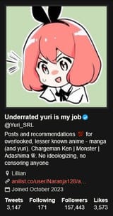 Screenshot 2025-07-14 Underrated yuri is my job (@Yuri_SRL) XCancel