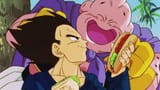 Bejita happily offers food to Buu