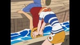 Nami grows tired of Luffys bullshit and tries to drown him