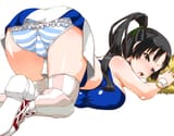 Konachan.com - 134669 akiyama_mio ass black_hair cheerleader k-on! panties shinama striped_panties tears underwear white