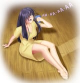 Hanako in a yellow dress cooling herself with a fan