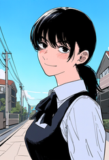 mitaka asa, chainsaw man, {{artist_fujimoto_tatsuki}}, smiling, pov, blush, slig s-385412740