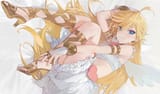 Konachan.com - 348202 blonde_hair blue_eyes long_hair modare panty_(character) panty_&amp;_stocking_with_garterbelt shirt skirt wings wristwear