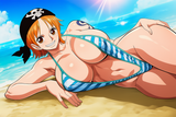 1girl, solo, Nami, short hair, orange hair, brown eyes, huge breasts, busty, hig s-737237083