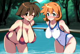 2girls, hirowa nagi, forest, lake, summer, dock s-1804362473