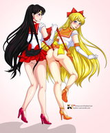 Sailor Mars and Venus hanging wedgie cel shaded