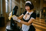 Maid Polishes Obsidian Sculpture