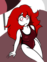 Red in a swimsuit