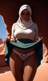 00334-2480361230-(h1j4b0), (dark-skinned female, roter, hijab, mature female, naughty face, lace panties, skirt lift), (beautiful background_1.4)