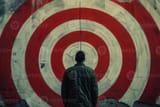 man-standing-in-front-of-target-painted-on-wall-photo