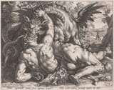 The Dragon Devouring the Companions of Cadmus (1588) by Hendrick Goltzius (Dutch 1558-1617) after Cornelis Cornelisz. van Haarlem 