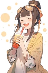 vertical-image-stylish-cute-happy-anime-girl-smiles-drinks-glass-tasty-bubble-tea-white-background-350439708