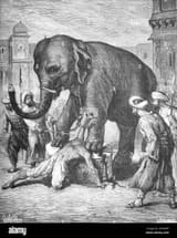 punishment-or-execution-of-traitor-death-by-crushing-or-crushed-by-elephant-in-court-of-nawabs-of-awadh-lucknow-india-vintage-illustration-or-engraving-1881-castelli-joliet-2HN46FF