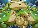 close_up__male_anthro_frog__solo__green_skin__chubby__belly__legs_spre_
