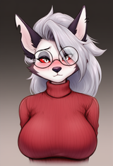 female, solo, anthro, loona (helluva boss), round glasses, shy, red turtleneck s s-4168238066
