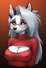 female, solo, anthro, loona (helluva boss), round glasses, shy, red turtleneck s s-2751042619