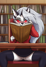 female, solo, anthro, loona (helluva boss), adjusting round glasses with one h s-3345080185