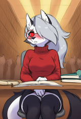 female, solo, anthro, loona (helluva boss), round glasses, shocked, 1.3__aroused s-331639926