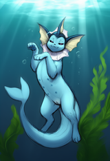female, solo, 1.3__feral__, vaporeon, smug, underwater, floating, paw pose, bubb s-2684883875