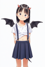 1girl, loli, aged down, black hair, horns, smile, looking at viewer, head tilt, s-2058766590