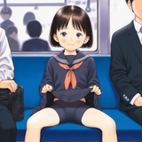 1girl, 2boys, loli, aged down, looking at viewer, black serafuku, black shirt, b s-3108590583