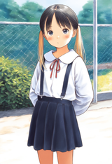 1girl, loli, aged down, {{black hair}}, yellow streaks, blonde highlights, blon s-1604714699