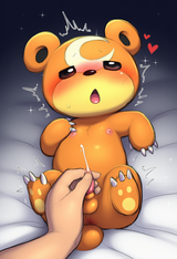 male, feral, teddiursa, young, size difference, on back, on bed, ahegao, _o, pin s-2754448132