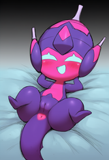 female, feral, poipole, young, size difference, on back, on bed, 1.3__aroused__, s-4040679239