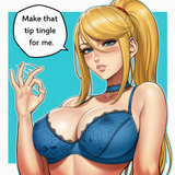 nsfw, explicit, samus aran, looking at viewer, handjob gesture, parted lips, blu s-2483173146