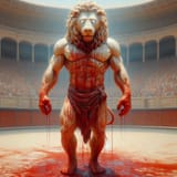 marble lion is covered in blood