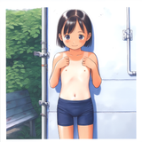1girl, loli, aged down, flat chest, completely flat chest, against wall, topless s-2984114443