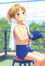 1girl, loli, aged down, blonde hair, ponytail, blue eyes, boxing, boxing gloves, s-2777269404