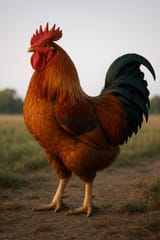 A_photograph_captures_a_large_rooster_standing_on_