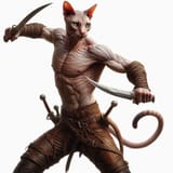 naked cat with knives