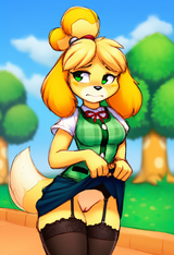 female, solo, anthro, isabelle (animal crossing), green eyes, facing viewer, emb s-2340780057